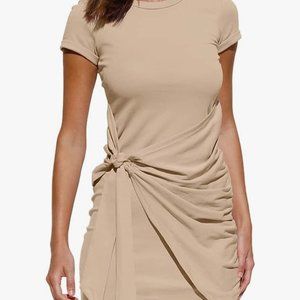 Beige Imitation Wrap Dress